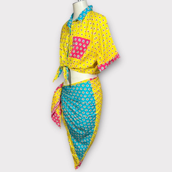 Vintage Adrienne Vittadini Tie-Front Crop Top & Sarong Set - Picture 9 of 13